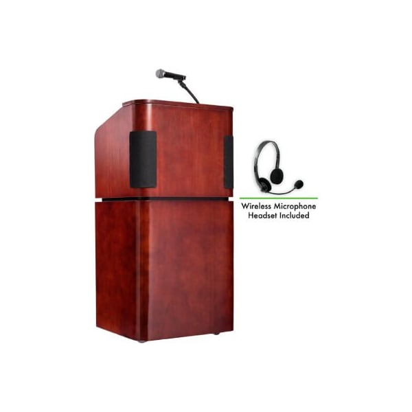 National Public Seating Oklahoma Sound Tabletop-Base Combo Podium / Lectern w / Headset Wireless Mic, Mahogany / Walnut 950/901-MY/WT/LWM-7 - main